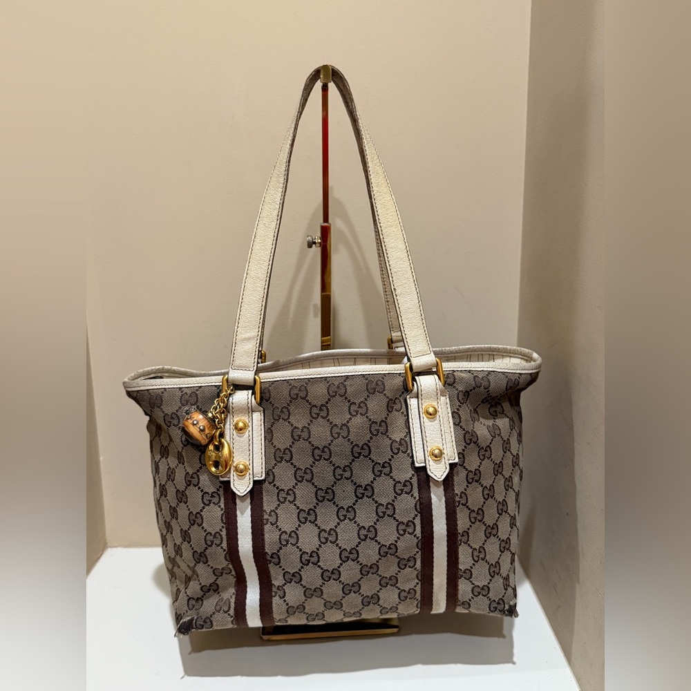 Designer Monogram Tote Bag in Beige and Brown